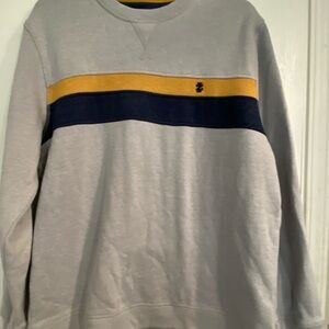 Izod Gray Crewneck Sweater with Navy and Yellow Stripes